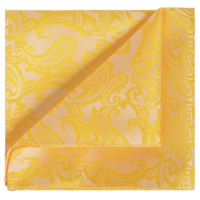 KissTies Yellow Tie Set Wedding Ties Paisley Necktie + Pocket Square - Image 5